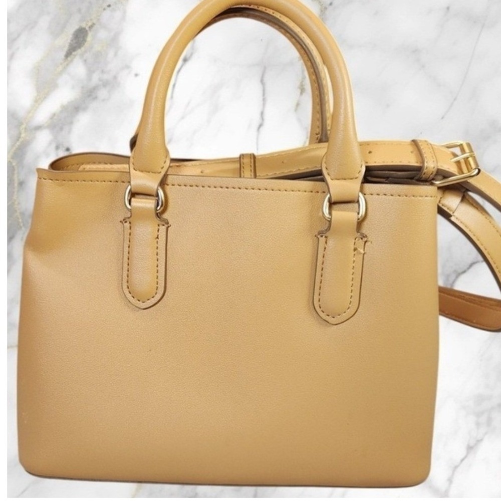 Nanette Lepore Faux Leather Top Handle Satchel Crossbody Bag Camel Gold Hardware